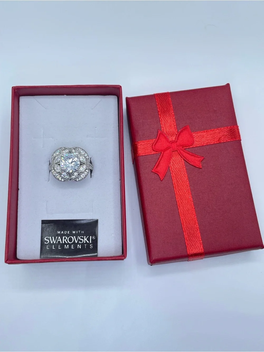 Swarovski Crystal Elements White Crystal Halo Art Deco Statement Ring Sz 5.5